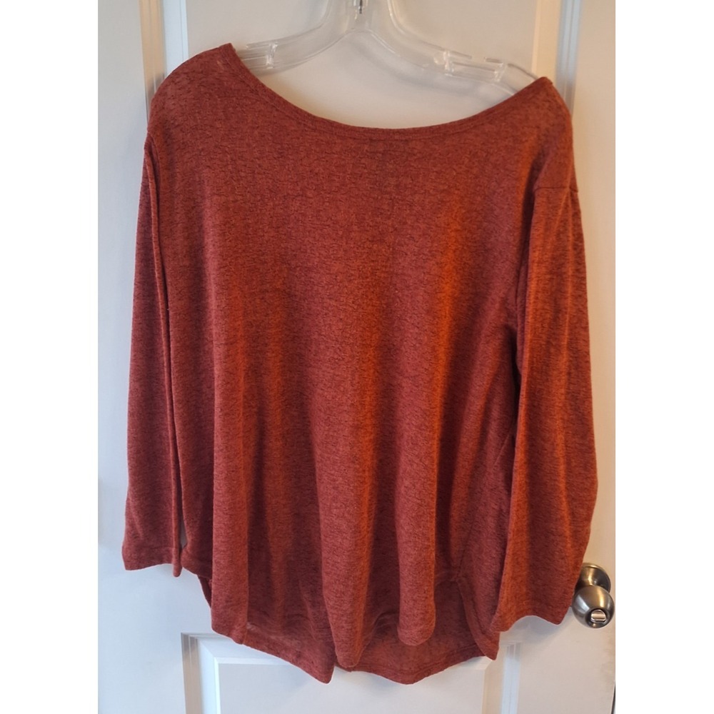 Questions Women's 2X Rust Orange Lightweight Knit Tunic Top Button Back Oversize